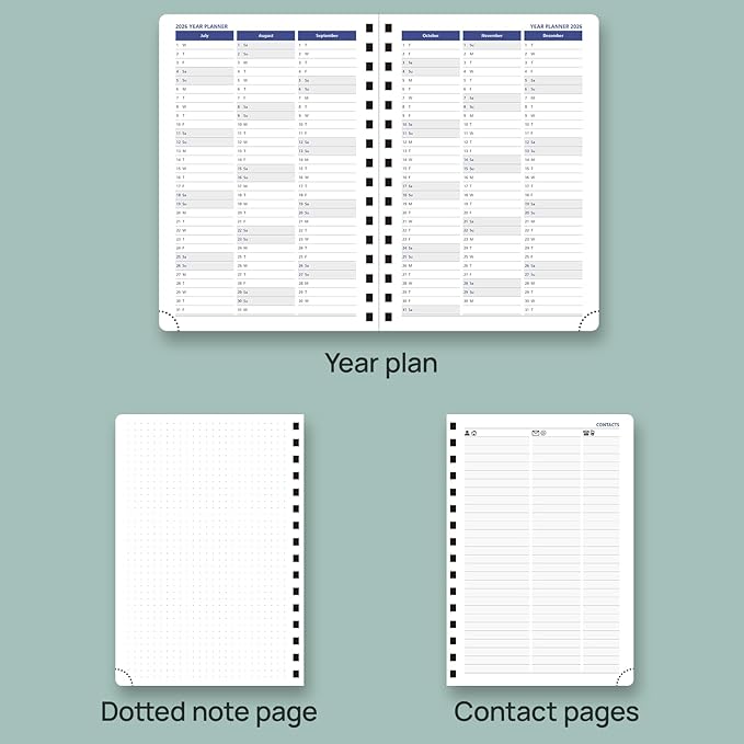 POPRUN Daily Planner 2025-2026 One Page per Day (6'' x 8.5'') with Spiral Bound Leather Soft Cover, Academic Year Appointment Book (Jul.2025 - Jun.2026) with Hourly Slots, Inner Pocket- Forest Green