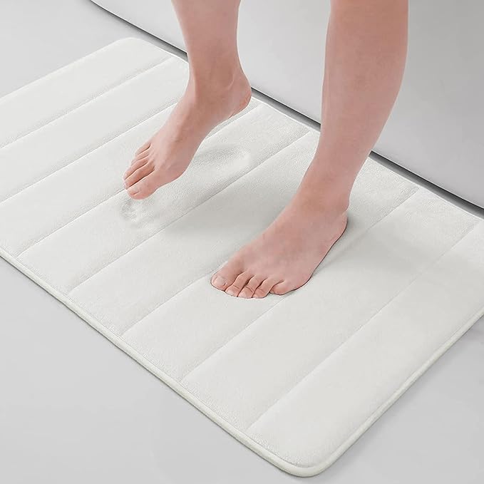 Buganda Memory Foam Bath Mat, 24" x 16", Ultra Soft and Non-Slip Bathroom Rugs, Water Absorbent and Machine Washable Bath Rug for Bathroom, Shower, and Tub, Ivory