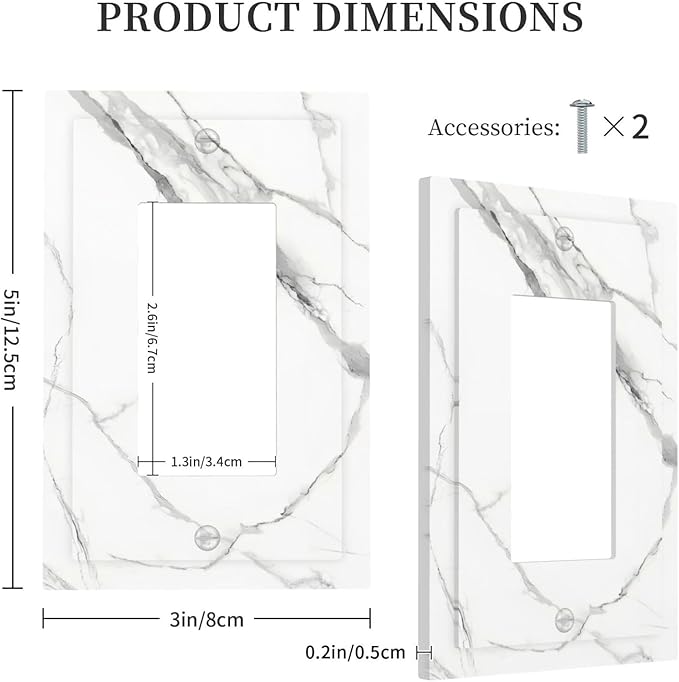 White Marble Abstract Luxurious Print Decorative Outlet Covers 1 Gang Single Rocker Light Switch Cover Plate Wall Plates GFCI Faceplate for Bathroom Kitchen Home Decor