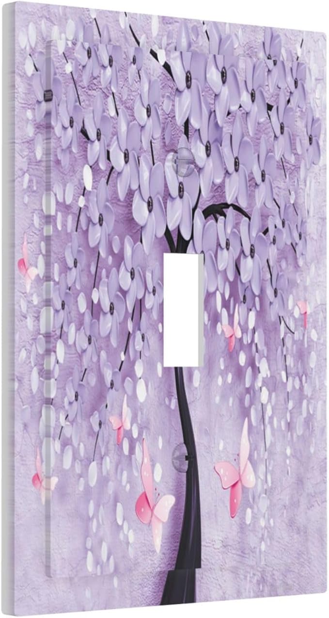 Light Switch Cover 3D Purple Tree 1 Gang Wall Plate Cover Single Toggle Outlet Covers Decorative Switchplate Electrical Faceplate for Bathroom Bedroom Decor