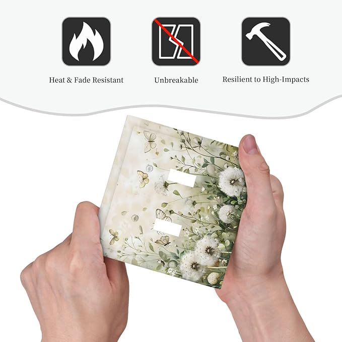 Dandelions Butterflies Watercolor Wildflowers Floral Decorative Switch Plates 2 Gang Double Toggle Outlet Light Switch Cover Wall Plate Electrical Faceplate for Bedroom Living Room Decor