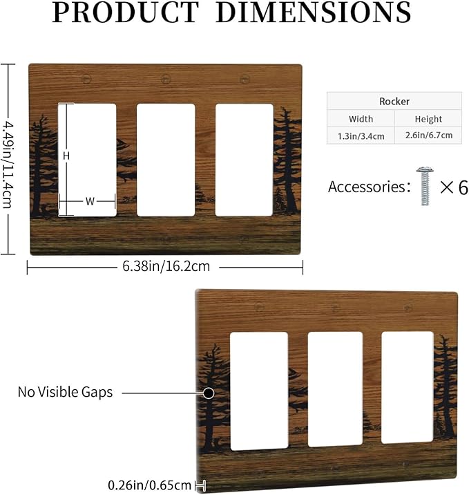 Decorative Outlet Covers Rustic Farmhouse Brown Board Pine Tree Wood Grain 3 Gang Gfci Wall Plate Triple Rocker Light Switch Cover Plate Switch Plate Covers for Bathroom Decor