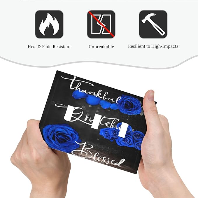 Light Switch Cover Blue Rose Thankful Grateful Blessed 3 Gang Wall Plate Triple Light Switch Plate Romantic Blue Floral Toggle Decorative Outlet Covers Electrical Switchplate for Home Decor