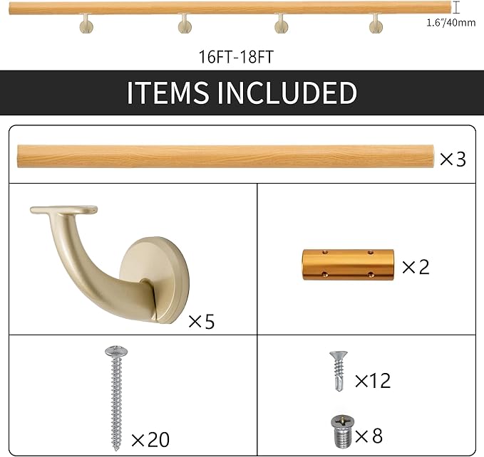16 FT Modern Aluminum Handrail Set, handrails for Indoor Stairs,Deck,Slope, Wall Mounted Staircase handrails, Zink Alloy Brackets Included,Rust Free. (Cherry Wood Grain, 16 FT)