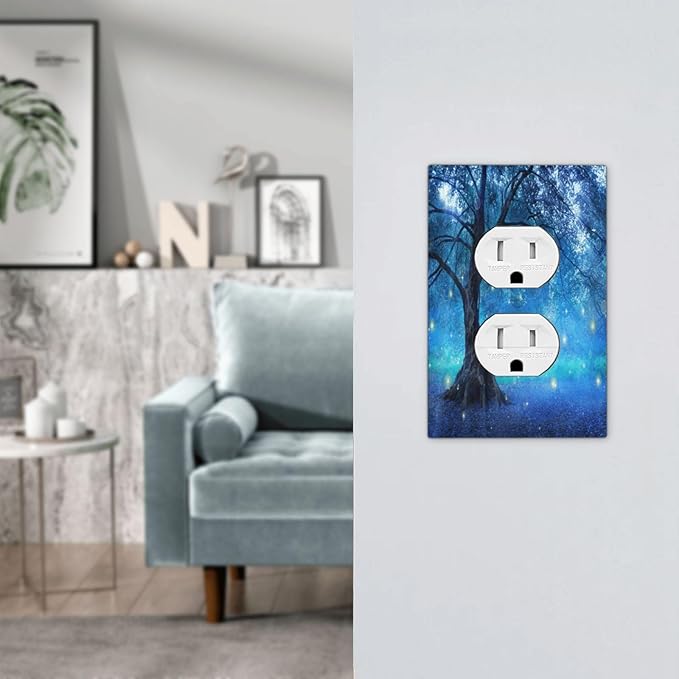 Outlet Covers Fantasy Fairy Tree In Mystic Forest 1 Gang Duplex Light Switch Cover Plate Decorative Wall Plates Electrical Switchplate Receptacle Cover for Bathroom Bedroom Decor