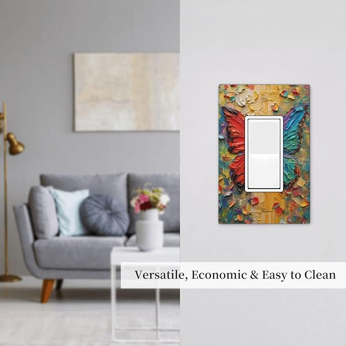 Decorative Outlet Covers Colorful Butterfly Animal Insects Wall Art Abstract 1 Gang Single Rocker Light Switch Cover Plate Wall Plates GFCI Faceplate for Bedroom Home Decor