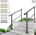 DIYHD 4 Step Handrail for Outdoor,Powder Coated Iron Stair Railing,Black Hand Rails for Indoor, Porch,Deck,2 Pack