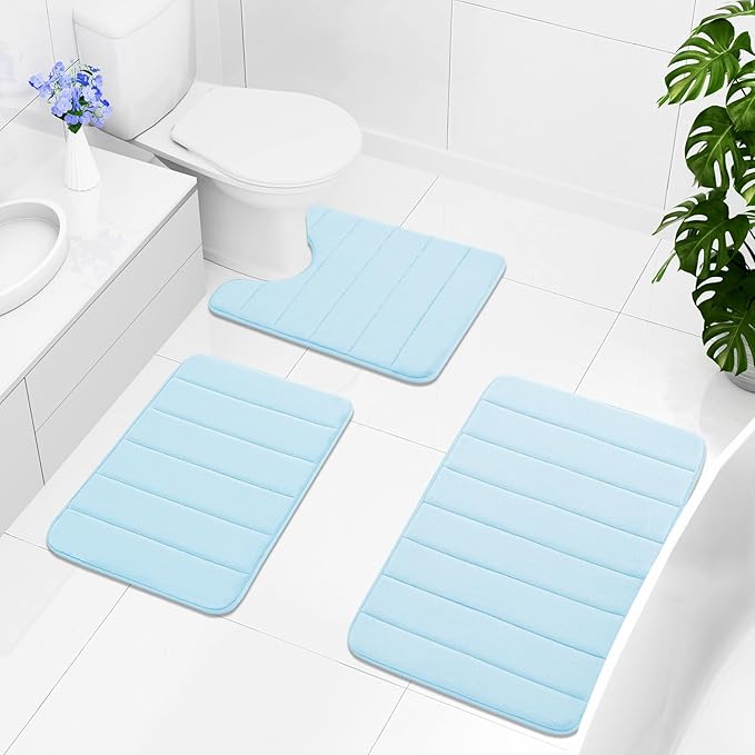 Buganda Memory Foam Bath Mat, 60" x 24", Ultra Soft and Non-Slip Bathroom Rugs, Water Absorbent and Machine Washable Bath Rug Runner for Bathroom, Shower, and Tub, Light Blue