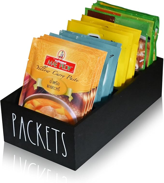 CHONIC Seasoning Packet Organizer, Pantry Organizer, Food Packet Storage Organizers, Modern Farmhouse Kitchen Organization Bins for Food Mixes, Spices, Gravy, Taco, and Dressings Packets (Black)