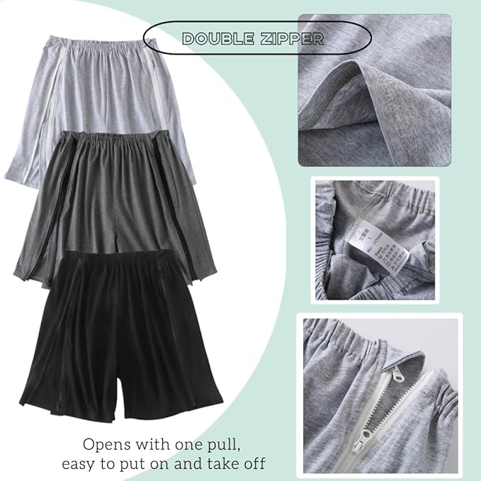 Bedridden Patient Clothing,Full Open Patients Care Trousers,Unisex Fracture Pants,Disability Clothes with Zippers,Suit for Fracture,Disable,Elderly(Light Grey,L)