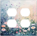 Decorative Switch Plate Covers Pink Floral Wildflower Green Plants 2 Gang Outlet Covers Double Duplex Light Switch Cover Plate Gfci Wall Plate for Bathroom Decor