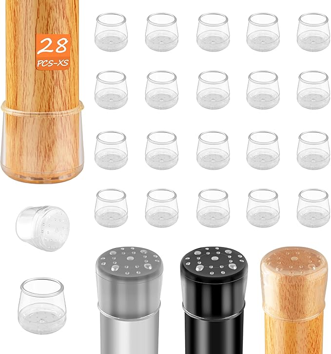 28pcs Chair Leg Protectors for Carpet, Round Bar Stools Feet Glides Covers Caps Furniture Foot Sliders with Plastic Pads, Damage-Free Move on Carpets (Fit:5/8"~13/16", Clear)