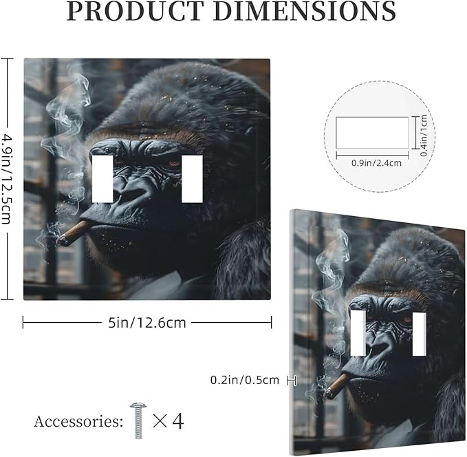 Funny Animal Smoking Black Orangutan Decorative Switch Plates 2 Gang Double Toggle Outlet Light Switch Cover Wall Plate Electrical Faceplate for Farmhouse Home Office Decor