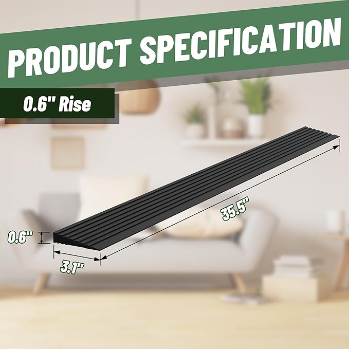 0.6" Rise Threshold Ramps for Doorways, 2000 Lbs Load Capacity, 35.5" Wide Natural Rubber Power Wheelchair Ramp is Adjustable and Cuttable for Doorways, Curb, Sweeper, Power Scooters, Bathroom