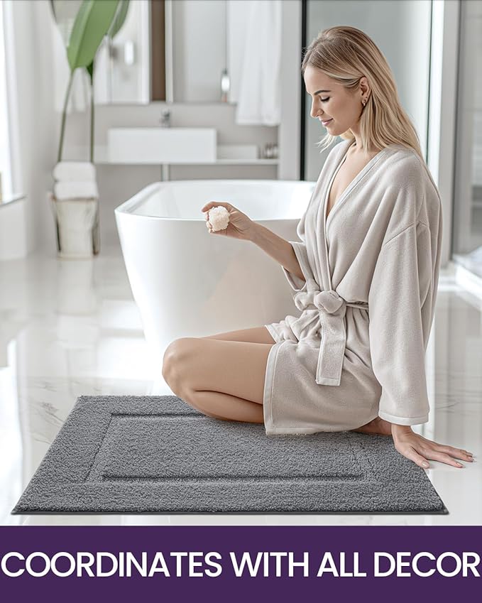 DEXI Bathroom Rugs 36x24, Washable Non Slip Bath Mat for Shower Floor, Absorbent Quick Dry Bathmat with Rubber Backing, Ultra Soft Plush Carpet for Tub, Grey