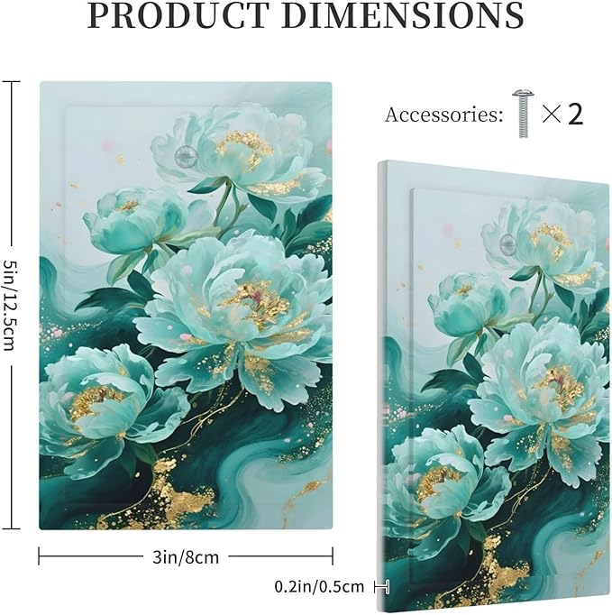 Decorative Light Switch Cover Plate Gold Green Floral Gilt Marble Flower 1 Gang No Device Single Blank Outlet Covers Wall Plate Switch Plate Covers for Bathroom Decor