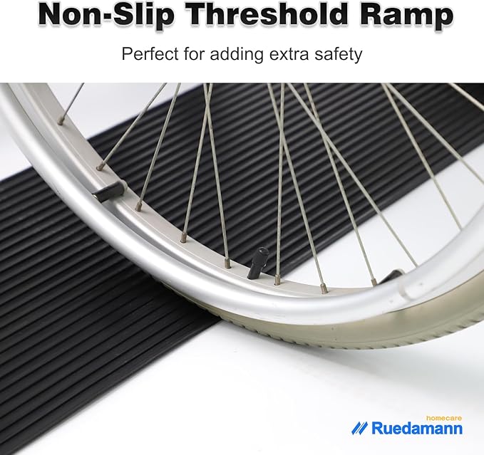 Ruedamann 1.4" Rise Threshold Ramp for Doorways, Sturdy Rubber Threshold Ramp, Non-Slip Power Door Ramps for Wheelchairs is Adjustable and Cuttable for Doorways,Curb, Scooters, Driveways