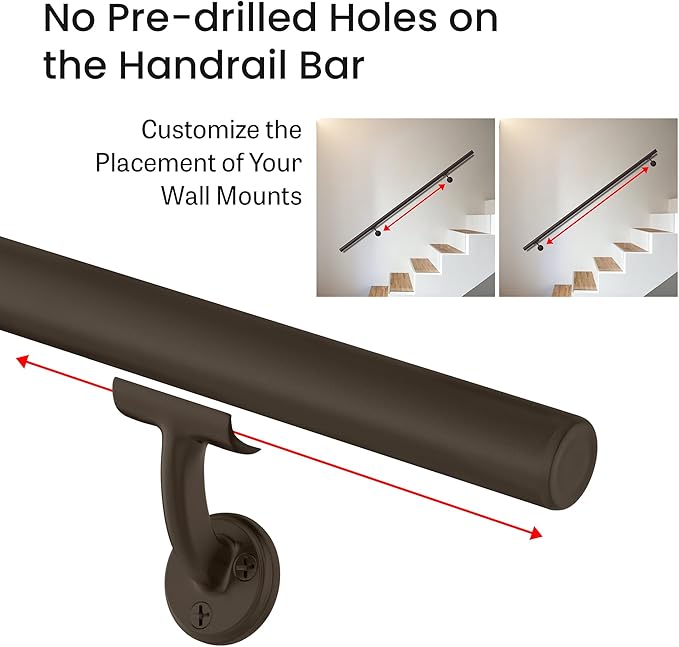 Meranti Aluminum Handrail for Indoor or Outdoor Steps and Stairs – Hand Rails for Elderly – DIY Complete Stair Railing Kit (AHR, Bronze Textured, 3' Length)