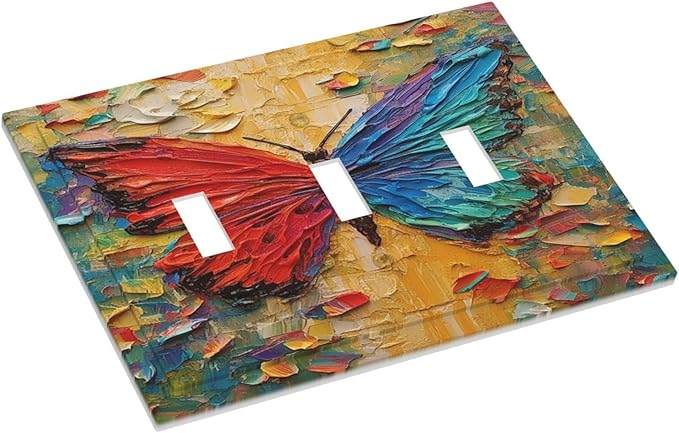 Decorative Switch Plates Colorful Butterfly Animal Insects Wall Art Abstract 3 Gang Wall Plate Triple Toggle Light Switch Cover Faceplate Electrical Wall Panels for Bedroom Home Decor