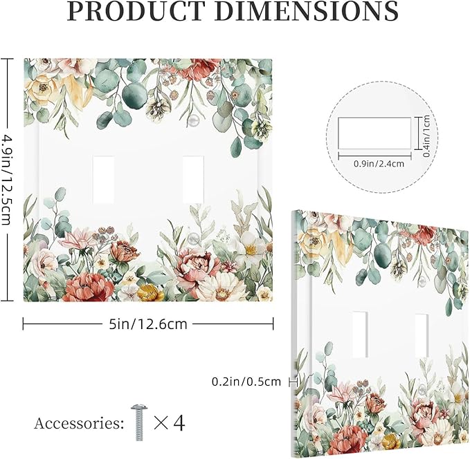 Decorative Switch Plates Vintage Boho Floral Leaves Rustic Sage Botanical 2 Gang Double Toggle Outlet Light Switch Cover Wall Plate Electrical Faceplate for Bedroom Home Decor