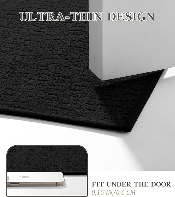 chakme 2 Piece Bathroom Rug Set, Ultra Thin Bath Mat, Quick Dry, Absorbent, Non Slip, Machine Washable, Black, 17" x 24"