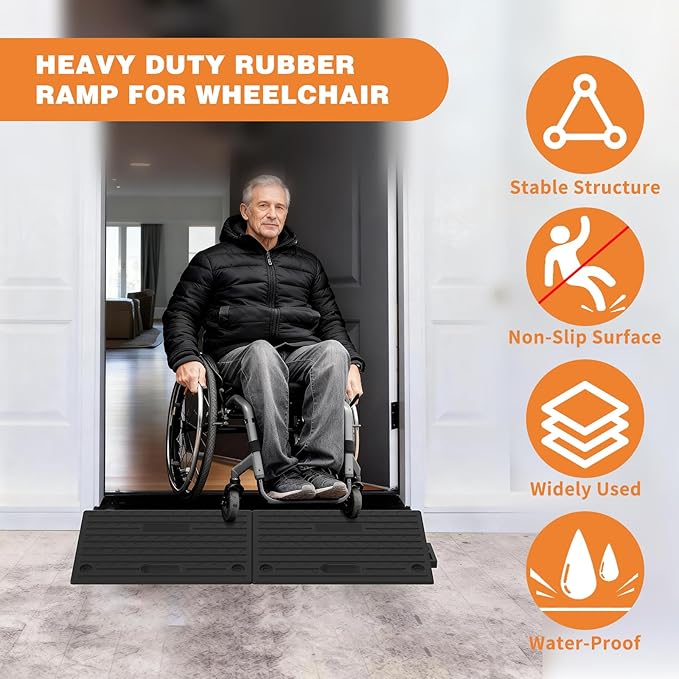 4.3" Rise Rubber Threshold ramp for Doorway/Cars, Step/Stair Rubber ramp with with Non-Slip Surface for wheelchairs/Curb/shed, 2200Pounds Load Capacity.