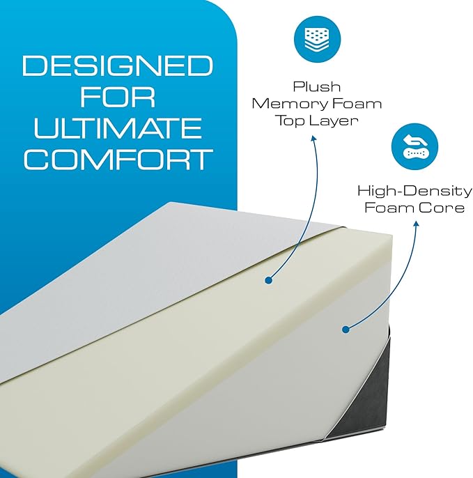 Kolbs Extra Wide Bed Wedge Pillow | Super Large | Memory Foam Top and Jacquard Cover | for Sleeping Acid Reflux GERD (12 Inch Height (31 x 33 x 12))