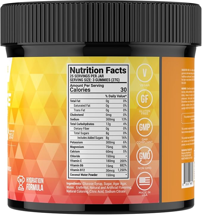 Bounce Pro Hydration Electrolyte Gummies – 75 Vegan Chewable Gummies with Sodium, Potassium & Magnesium for Running, Workouts & Endurance – No Sugar, Caffeine Free Electrolyte Chews, Pina Colada