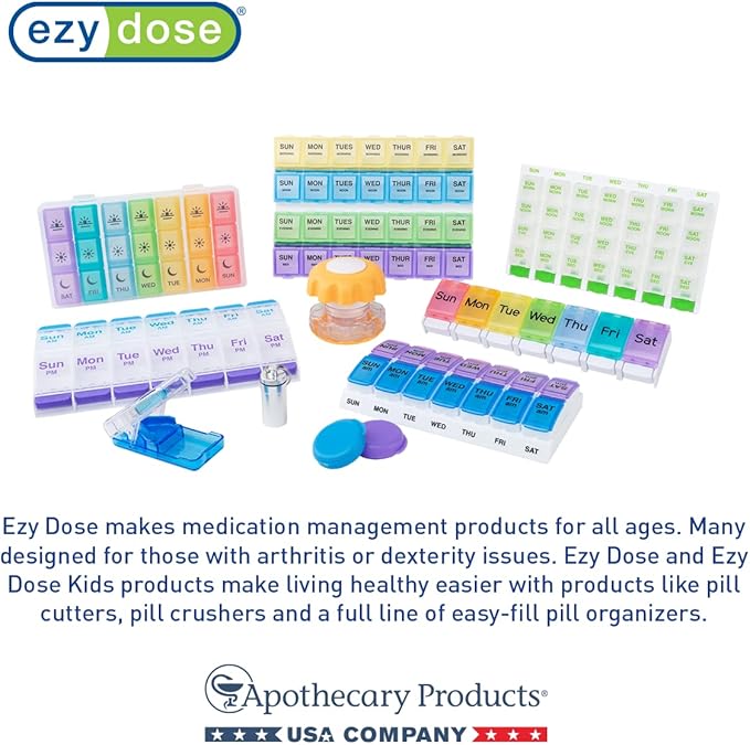 EZY DOSE Weekly (7-Day) Pill Case, Medicine Planner, Vitamin Organizer Box, Convenient and Easy to Use, Large Compartments, Travel Friendly, Green, Made in the USA, BPA Free