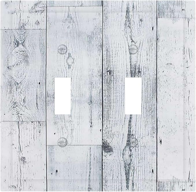 Decorative Switch Plates Vintage Grey White Wood Grain 2 Gang Double Toggle Outlet Light Switch Cover Wall Plate Electrical Faceplate for Farmhouse Bathroom Decor