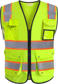 PACIFIC 10 Pockets Class 2 Safety Vest for Men, 3M High Visibility Reflective Strips, Meets ANSI/ISEA Standard, Yellow, XX-Large