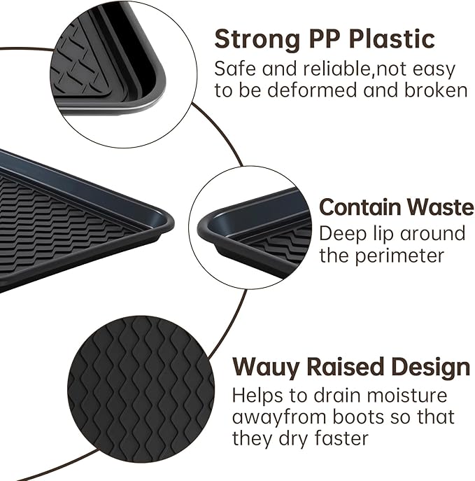 Boot Tray for Entryway, 3 Pack Waterproof Shoe Trays for Indoor Outdoor Use 30"x15" Durable Shoe Mat with Raised Edge, Non-Slip Tray for Boots, Pets, Garden & Muddy Shoes