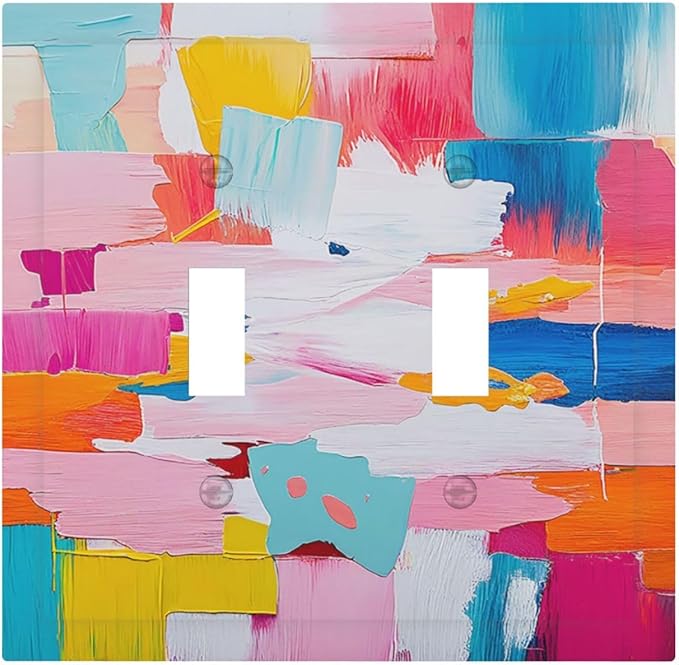 Decorative Switch Plates Multicoloured Modern Watercolor Oil Painting 2 Gang Double Toggle Outlet Light Switch Cover Wall Plate Electrical Faceplate for living Room Bedroom Decor