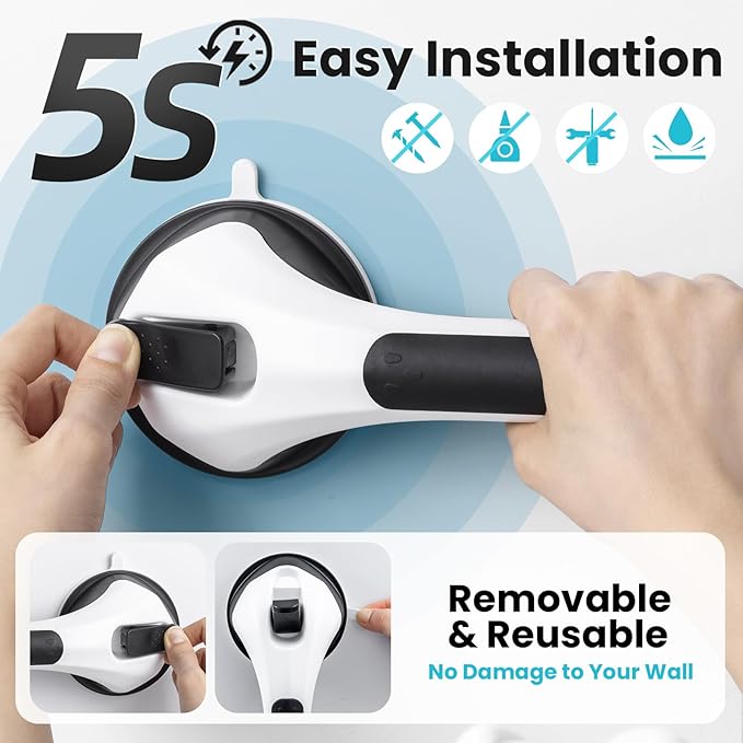 TAILI Shower Grab Bar 2 Pack Suction Grab Bars for Bathtubs and Showers, Heavy Duty Shower Handle Removable Shower Handrails for Seniors and Elderly, Bathroom Safety Grip No Drilling Waterproof, Black