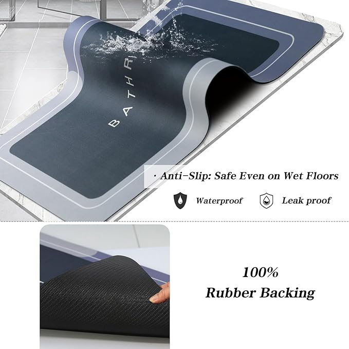 Bath Mats 17x70 Inch, Modernized Magic Mat Bathroom, Rubber Anti Slip Quick Drying Absorbent Bathroom Rug, Shower Room Rugs for in Front of Bathtub, Sink, Blue