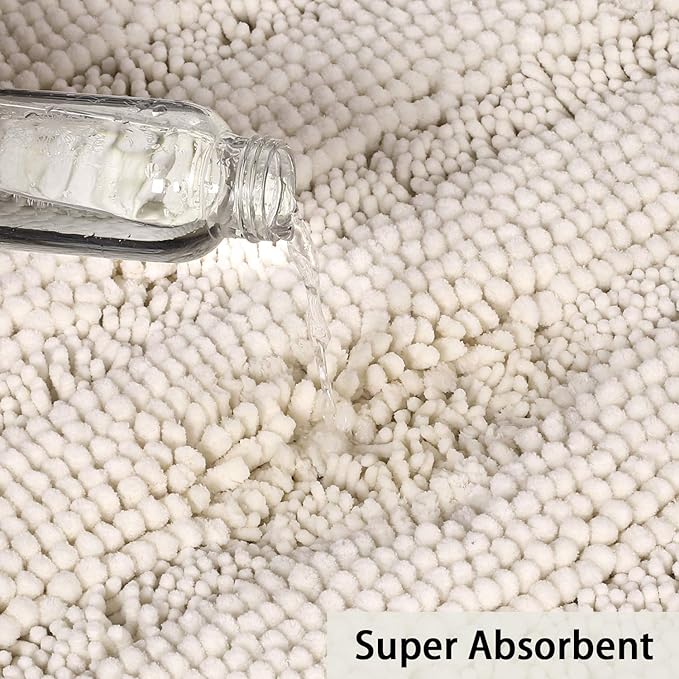Turquoize Chenille Bathroom Rugs Set Non-Slip Bath Mats Extra Soft and Absorbent Shaggy for Floor Indoor Mat Kitchen/Entryway (20" x 32" and 17" x 24"), Ivory