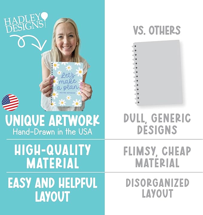 Meeting Notebook For Work Organization - Work Meeting Notebook for Women, Notebooks for Note Taking, Project Planning Notebooks, Note Books for Workers, Business Organizer Planner