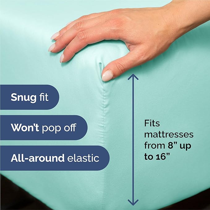 Split King 7 Piece Sheet Set - Cooling and Breathable Bed Sheets - Hotel Luxury Bed Sheets for Women, Men, Kids & Teens - Deep Pockets - Easy Fit - Soft and Wrinkle Free - Split King Spa Blue Sheets