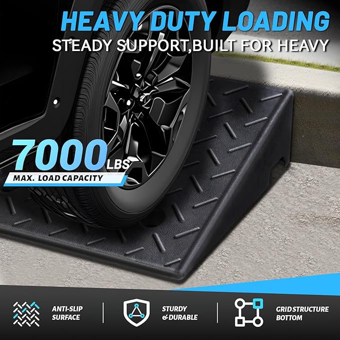 Rubber Curb Ramp, 7" Rise Height 2 Pack, Heavy-Duty 3 T Capacity Threshold Ramps, 19.7" L x 19.7" W Driveway Ramps for Cars, Wheelchairs, Bikes, Motorcycles