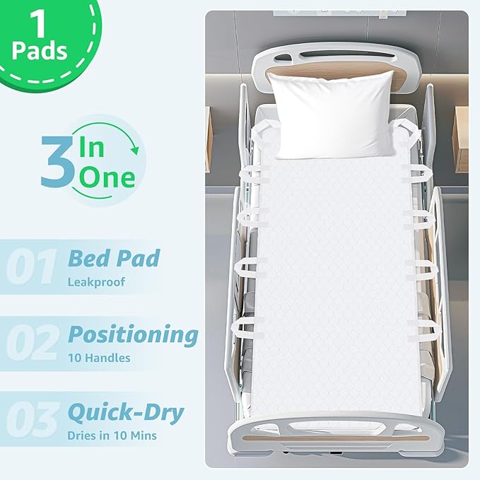 Washable Bed Pad for Incontinence: Waterproof Bed Pads, Reusable Bed Underpads with 10 Handles for Elderly, Positioning Bed Pad for Incontinence Adult,Bedridden,Patient,Hospitals,Hone,34x72 Inch