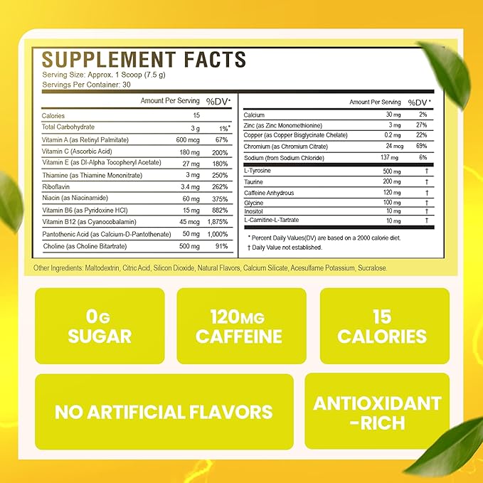 Morning Buzz Energy Drink Powder - Energy Boost - Sugar-Free Energy with Antioxidants - Morning Kick and Sports Nutrition Endurance Product - 30 Servings, Lemonade, 8 Ounces