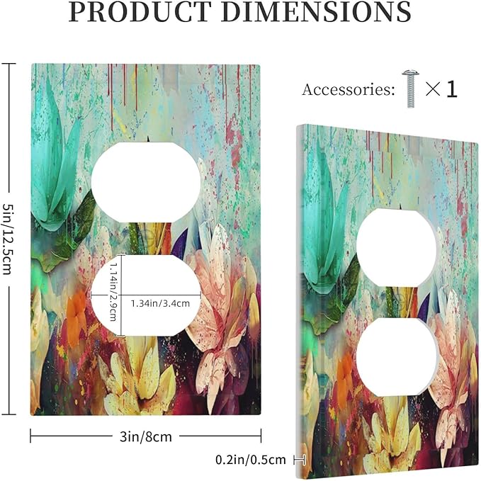 Outlet Covers Watercolor Flower Colorful Floral 1 Gang Duplex Light Switch Cover Plate Decorative Wall Plates Electrical Switchplate Receptacle Cover for Bathroom Bedroom Decor