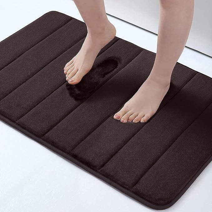 Buganda Memory Foam Bath Mat, 24" x 16", Ultra Soft and Non-Slip Bathroom Rugs, Water Absorbent and Machine Washable Bath Rug for Bathroom, Shower, and Tub, Brown
