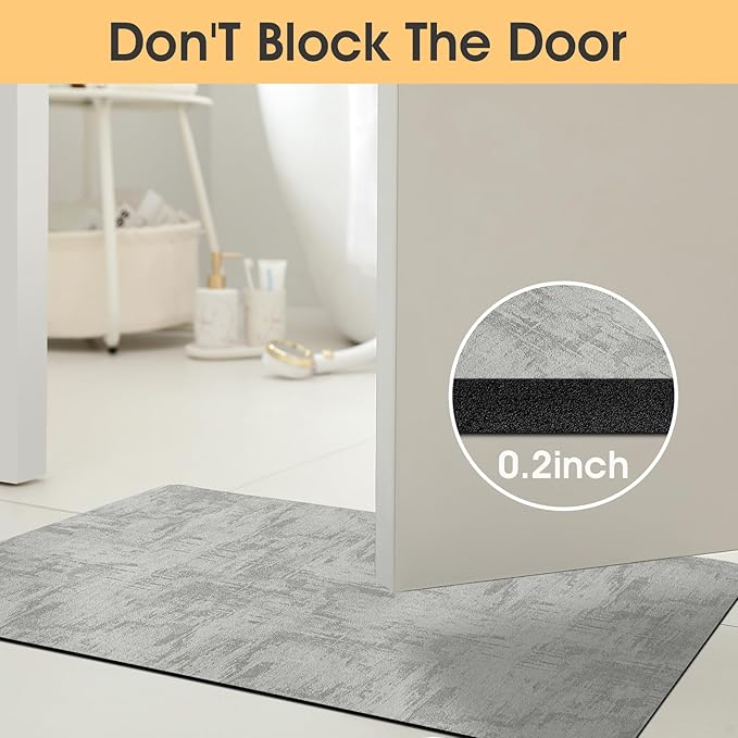 Ultra Thin Bath Mat, Upgrade Backing Non Slip Thin Bath Mats Fit Under Door, Quick Dry Ultra Absorbent Bathroom Rugs, Machine Washable Bath Rugs for Bathroom, Bathtub, Light Gray/Marble/32"x20"