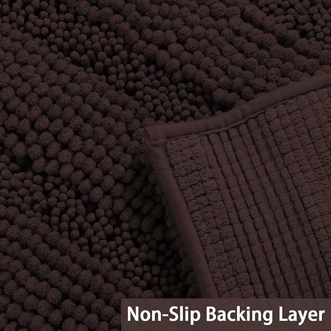 Turquoize Bathroom Runner Rug Extra Long Chenille Area Rug Non-Slip Brown Bath Room Rug Shag Shower Mat Bathroom Rugs Kitchen Rugs Washable Bath Mats for Kitchen 59 x 20 inches, Brown