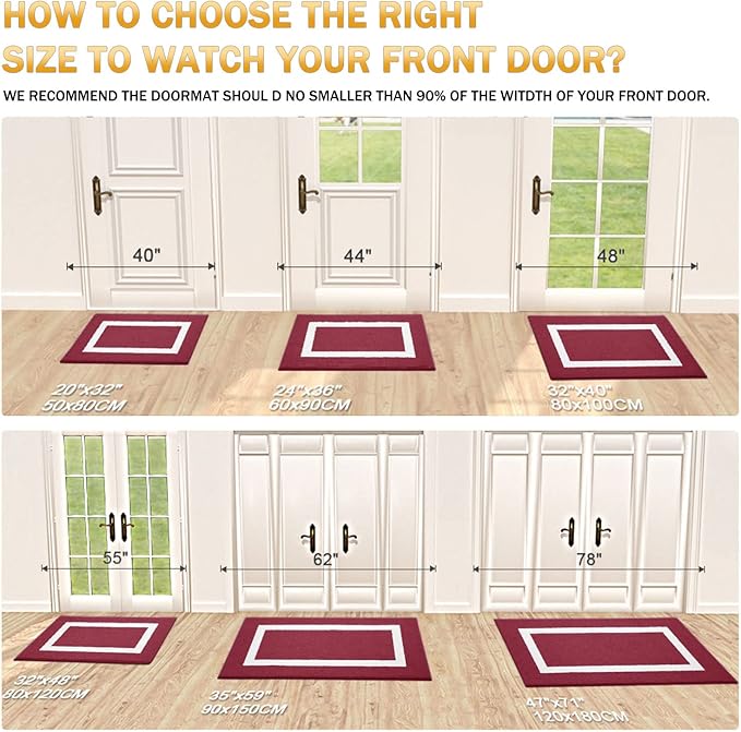 OLANLY Indoor Door Mat, 71x47, Non-Slip Absorbent Resist Dirt Entrance Mat, Washable Low-Profile Inside Entry Doormats for Entryway, Red