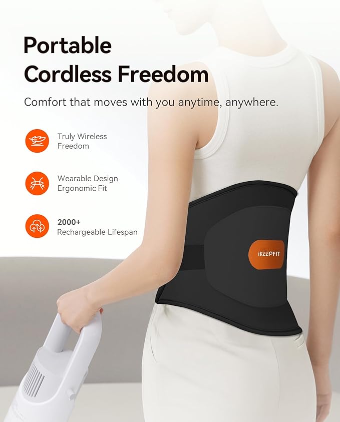 Portable Heating Pad for Back, Cordless Wearable Heat Belt with Massager for Lower Back Pain Relief, Battery Powered 8000 mAh Rechargeable, MAXwarm® 3.0, Gift for Women Men 90-310 lbs