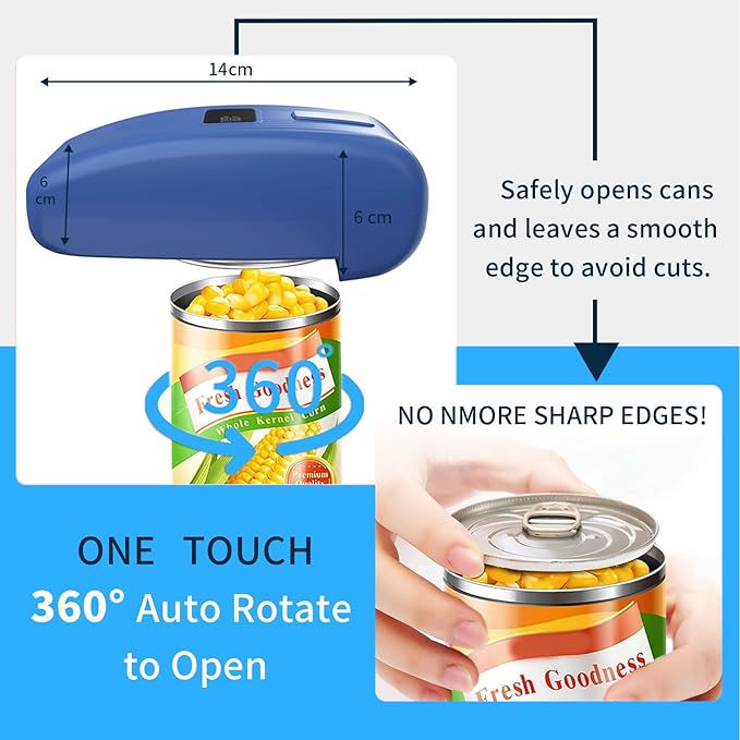 Electric Can Opener – USB Rechargeable with LED Display, Smooth Edge & Auto Stop, One-Touch Hands-Free Automatic Can Opener for Seniors & Arthritis, Works on All Can Types, Food-Safe Kitchen Gadgets