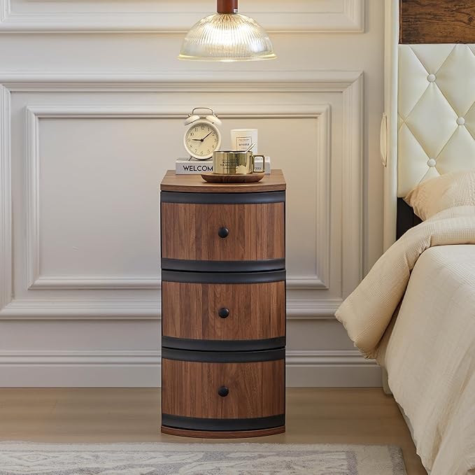 End Table with Charging Station for Couch,Mid-Century Modern Narrow Sofa Side Table with Drawer for Living Room,Small Bed Side Table for Bedroom (Walnut, MCM)