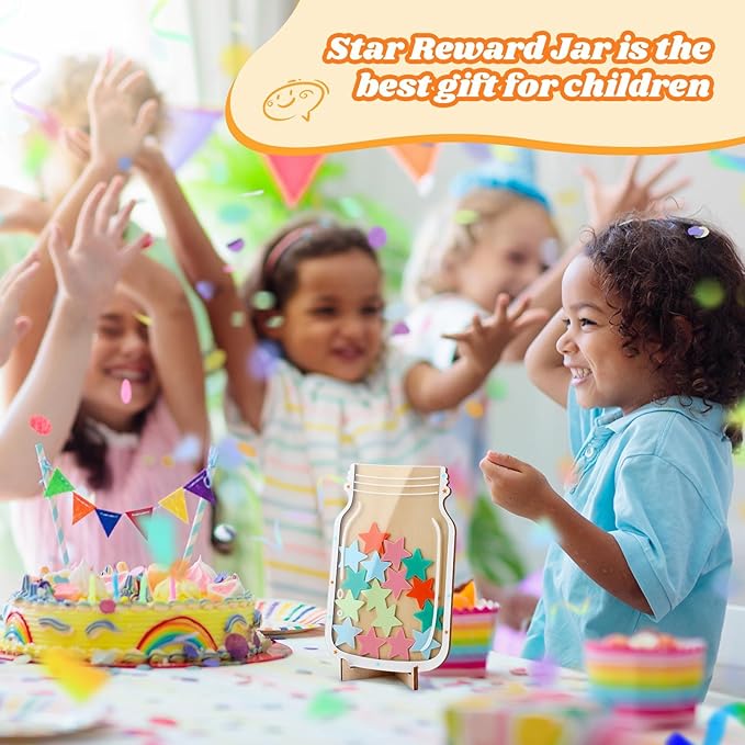 Magnetic Reward Jar, Geyrut Star Jar Reward Incentive Jars for Student Kids for Good Positive Behavior Home Classroom Responsibility Routine Training Management Tool with Colorful Stars